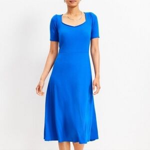 LOFT Blue A-Line Midi Dress Scoop Neck Short Sleeve Casual